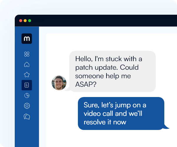 Moof patch - user support chat screenshot